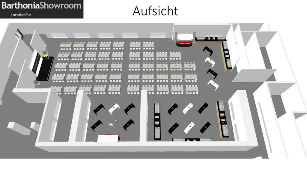 Aufsicht_Bestuhlung mit Stehtischen_Barthonia_Showroom_27.04.2015