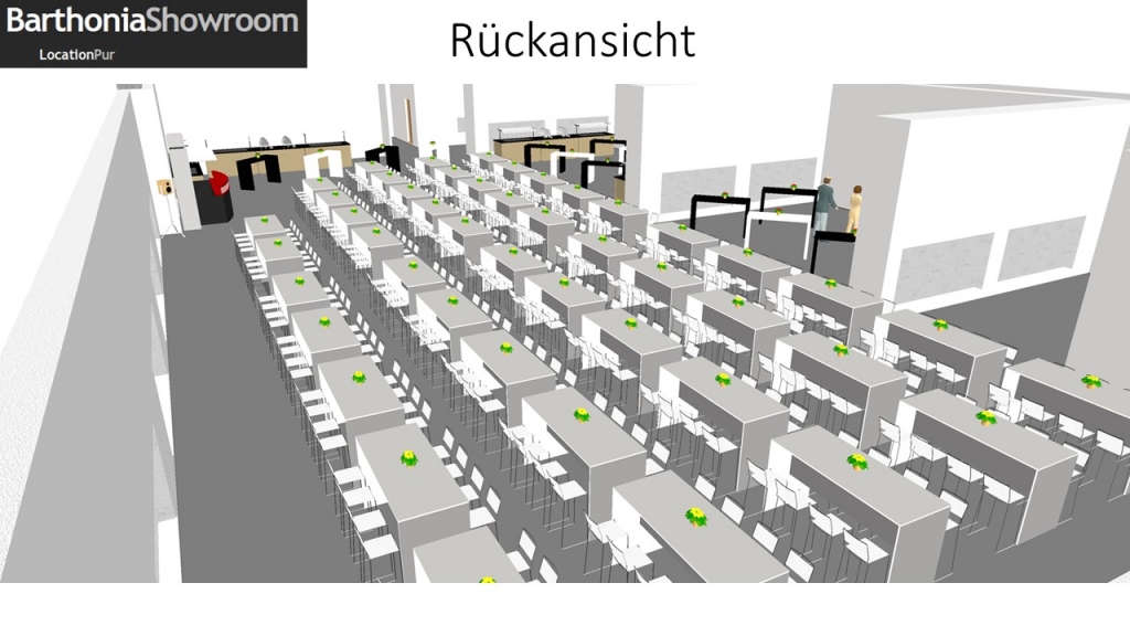 Rückansicht_Bestuhlung mit Stehtischen_Barthonia_Showroom_27.04.2015